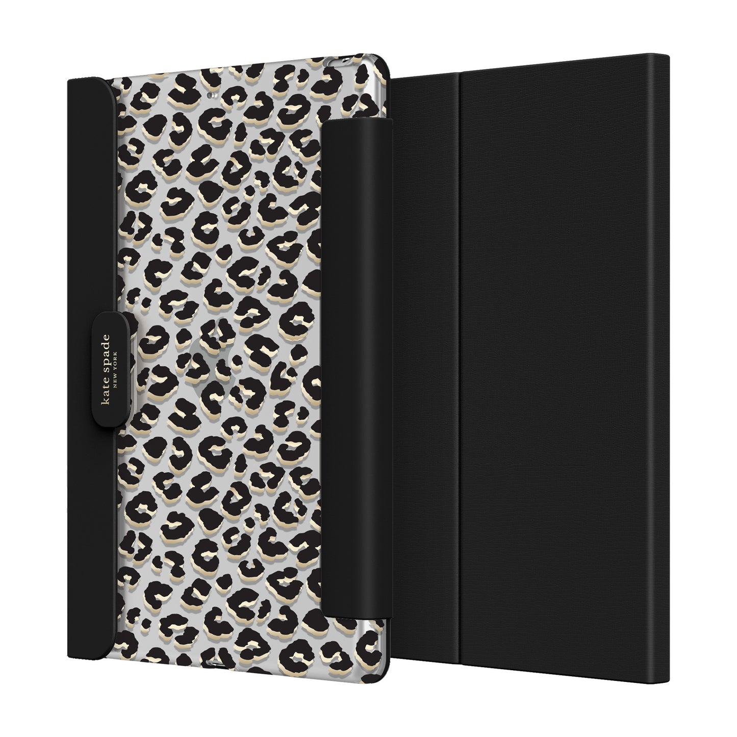 KSNY iPad 7/8/9 10.2 Protective Folio, Leopard Black/Gold Foil/Clear/Black