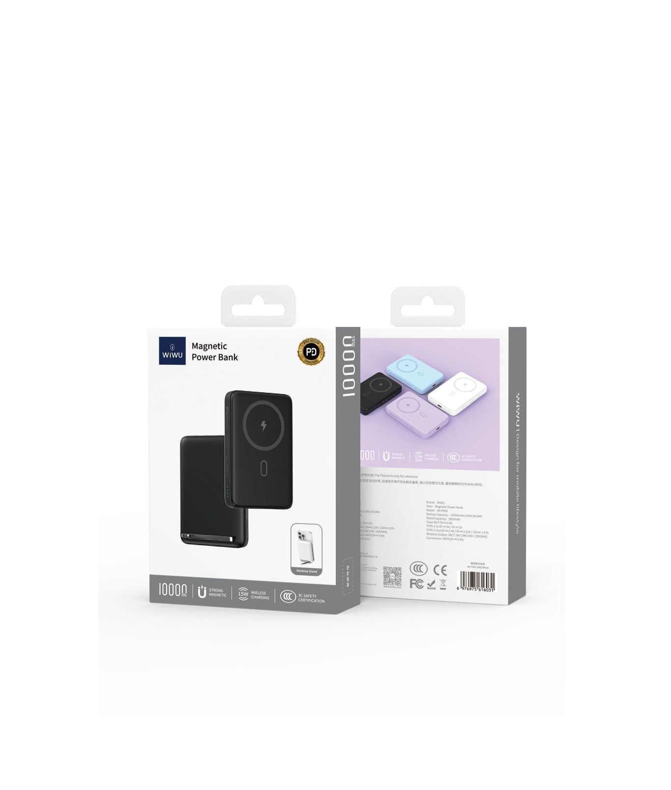 WiWU P043 Qi2 Magnetic Power Bank 10000mAh, Black