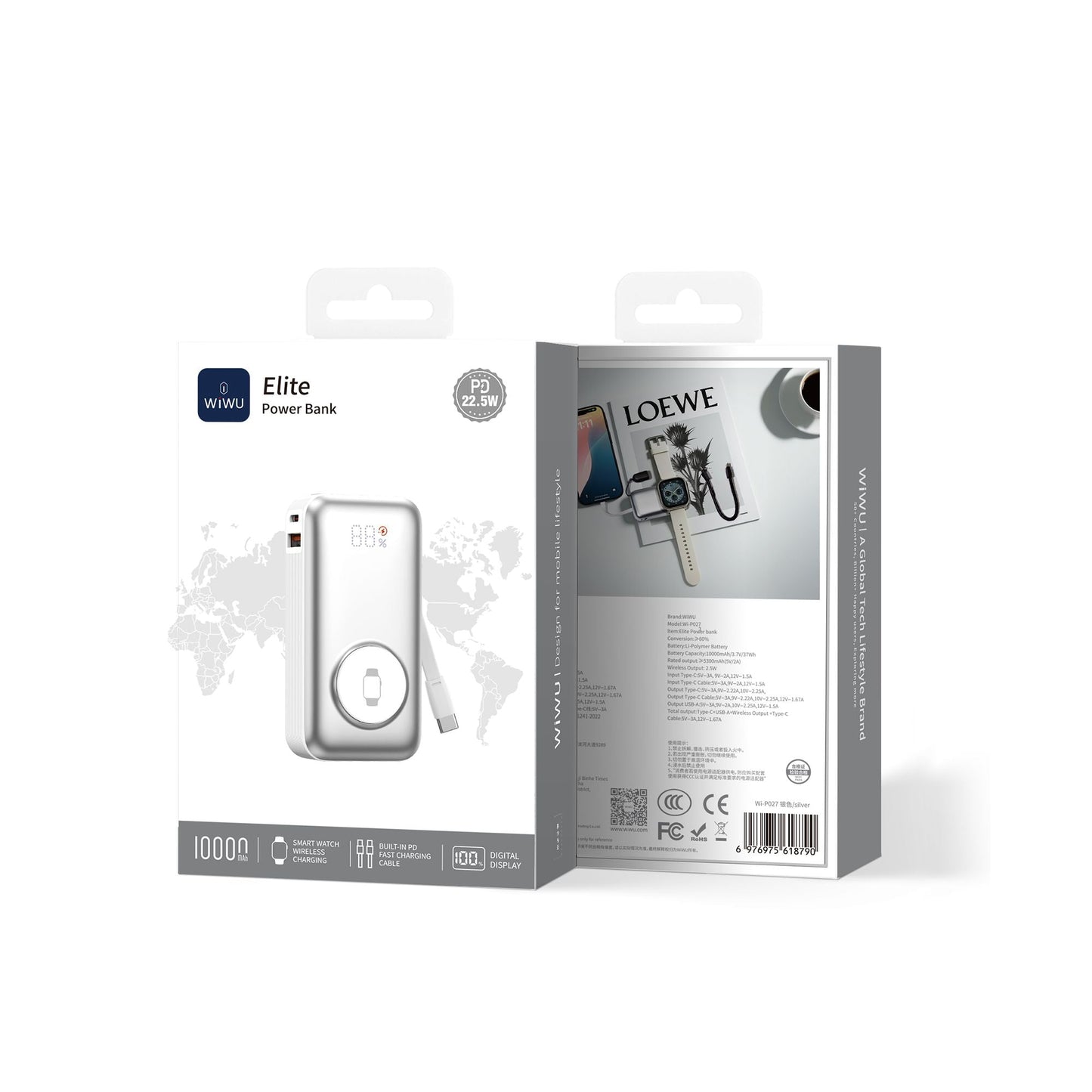 WiWU P027 Elite Power Bank 10000mAh, Silver