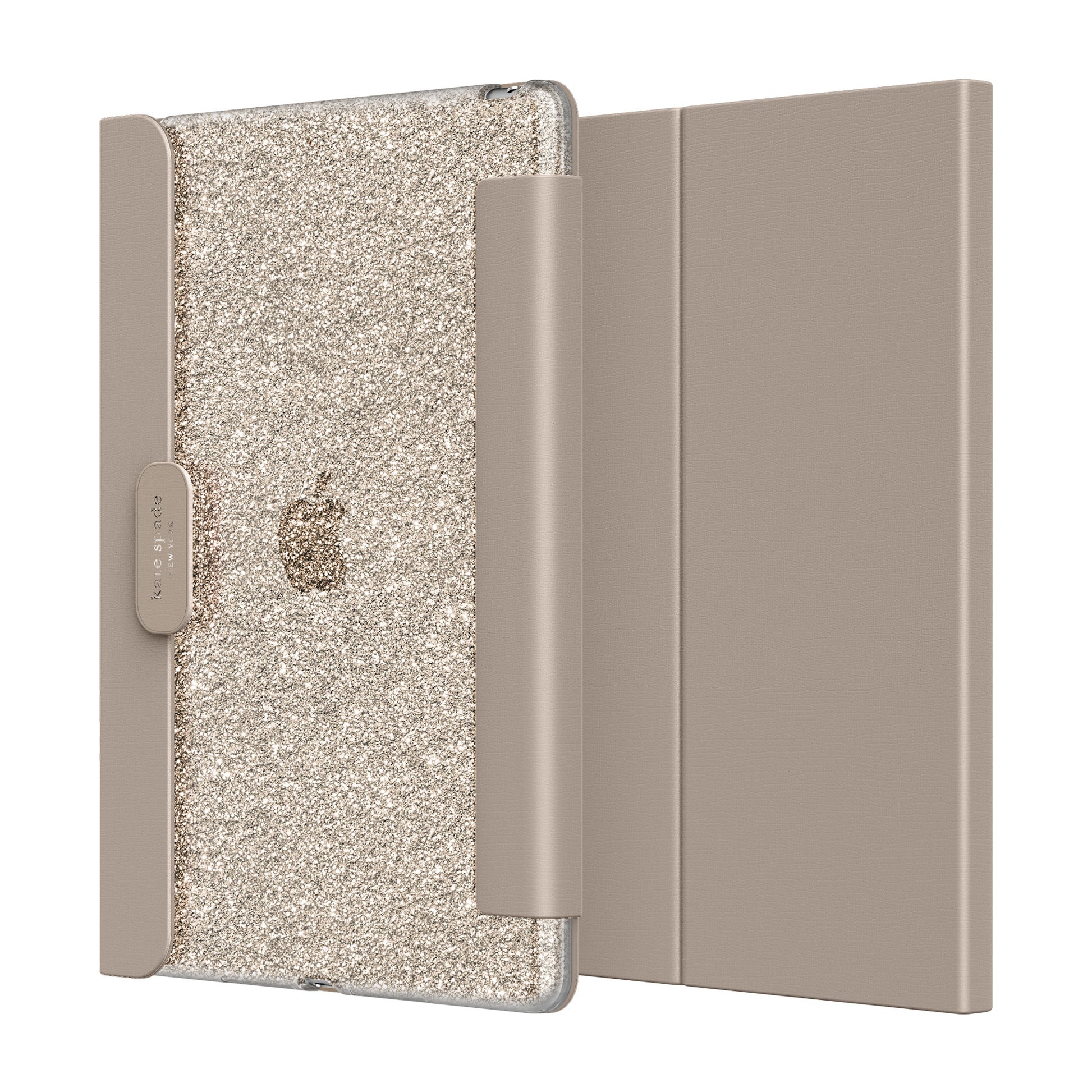 KSNY iPad 7/8/9 10.2 Protective Folio, Gold Glitter/Warm Beige Lambskin/Wa