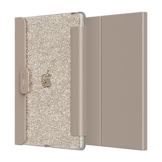 KSNY iPad 7/8/9 10.2 Protective Folio, Gold Glitter/Warm Beige Lambskin/Wa
