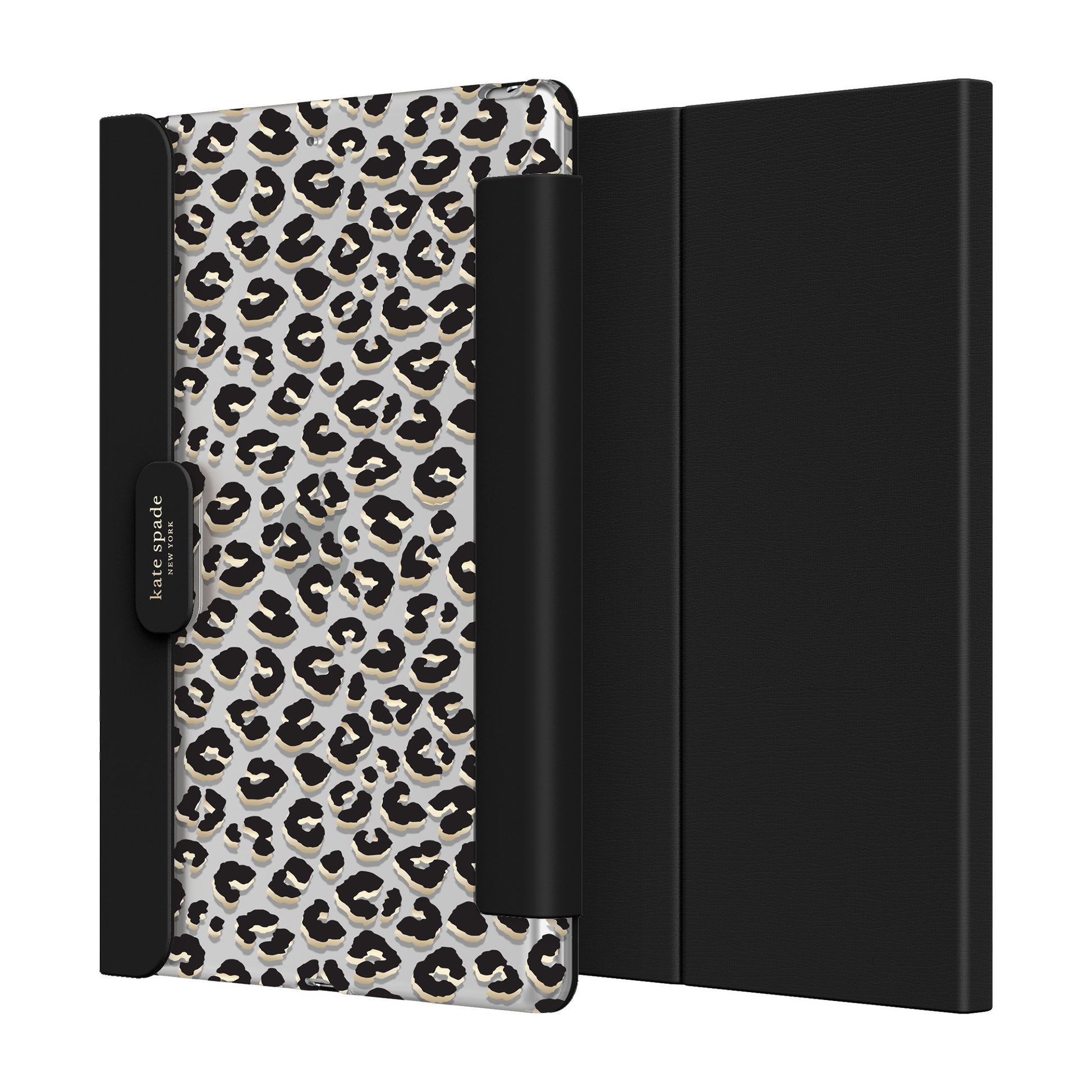 KSNY iPad 7/8/9 10.2 Protective Folio, Leopard Black/Gold Foil/Clear/Black