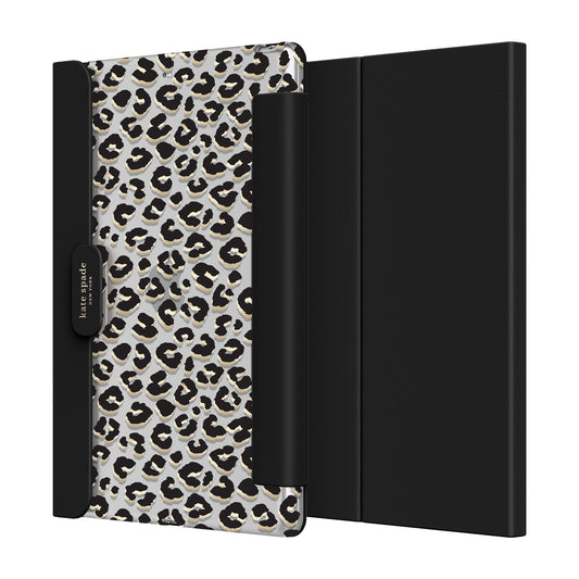 KSNY iPad 7/8/9 10.2 Protective Folio, Leopard Black/Gold Foil/Clear/Black