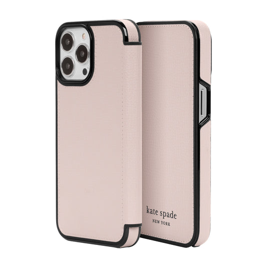 Kate Spade New York iPhone 13 Pro Folio, Pale Vellum/Black Border/Black Logo