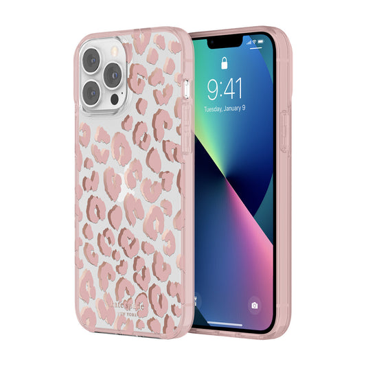 Kate Spade New York iPhone 13 Pro Protective Hardshell, City Leopard Pink/Rose G