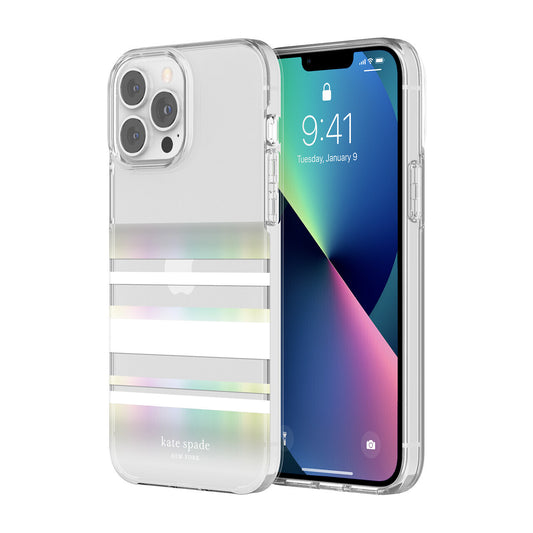 Kate Spade New York iPhone 13 Pro Protective Hardshell, Park Stripe/White/Irides
