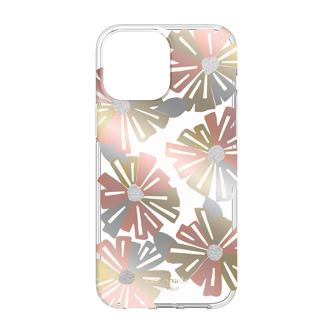 KSNY iPhone 13 Pro Max Protective Hardshell, Wallflower/Cream/Sliver Glitter/Ros