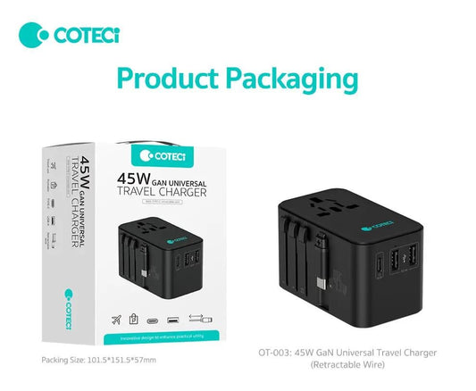 COTECi OT3 GaN Universal Travel Charger 45W