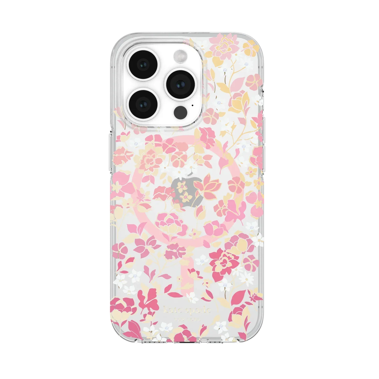 KSNY iPhone 15 Pro Protective Hardshell Case with MagSafe,Flowerbed Pink Ombre/W