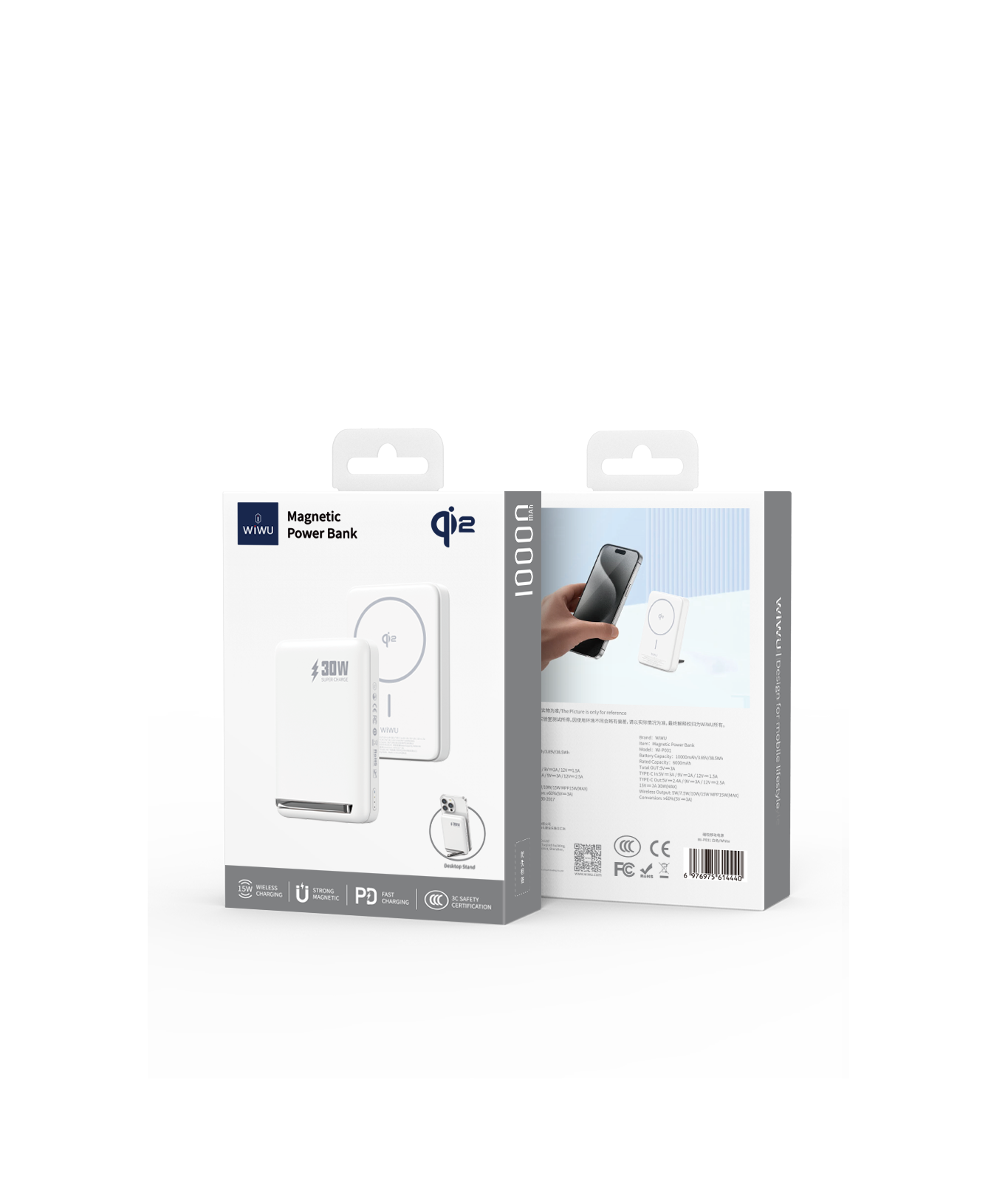 WiWU P031 Magnetic Power Bank 10000mAh, White